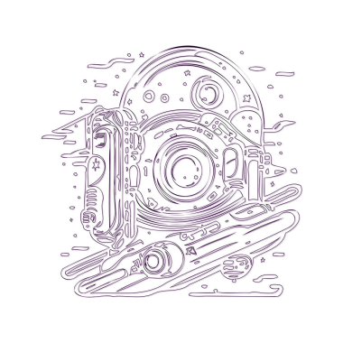 Space station outline illustration sketch element purple clipart