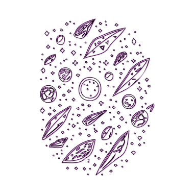 Asteroids outline illustration sketch element purple clipart