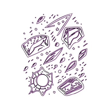 Asteroids outline illustration sketch element purple clipart