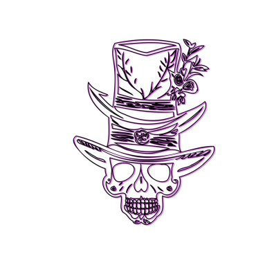 Purple Skull with Top Hat and Flowers clipart