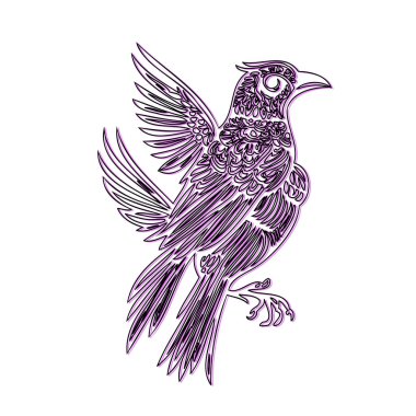 Intricate line art bird with wings spread, black and white design clipart