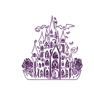 Haunted Castle Illustration with Bats and Moon clipart