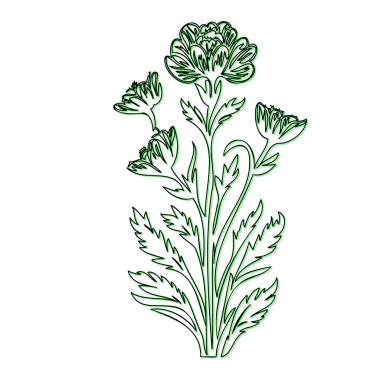 Green Line Art Flower Illustration clipart