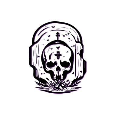 Skull in Tombstone Illustration. Concept of death, gothic, and memorial. clipart