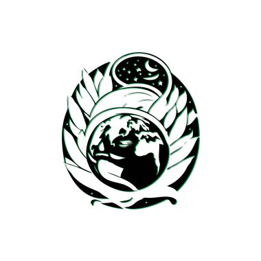 Earth Globe with Wings and Moon. Concept of environmental protection, global awareness, and sustainability. clipart