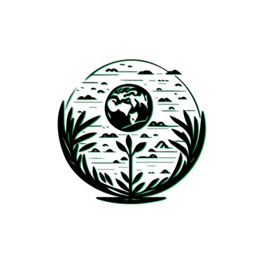 Earth Day, Ecology, and Environmental Protection Concept. Green Plant and Globe Illustration. clipart