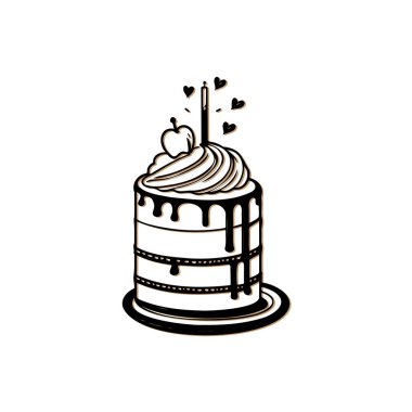 Birthday Cake with Candle and Apple. Concept of celebration, dessert, and sweetness. clipart