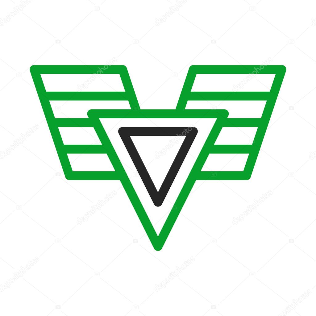 Abstract geometric logo with triangle and wings. Concept of freedom, victory, and achievement.