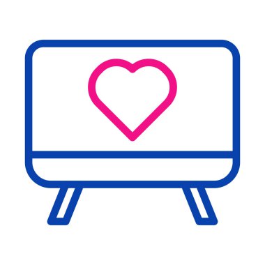 Kalp ikonlu televizyon ekranı. Aşk kavramı, romantizm ve favori diziler.