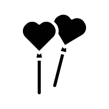 İki kalp şeklinde lolipop ikonu. Aşk, romantizm ve Sevgililer Günü kavramı.