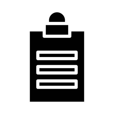 Clipboard icon with text lines. Concept of checklist, survey, and document.