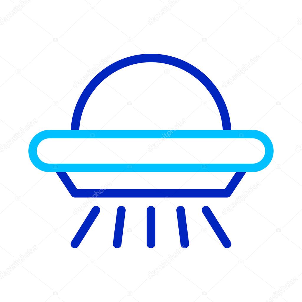 UFO icon in blue and white. Concept of alien, extraterrestrial, and unidentified.