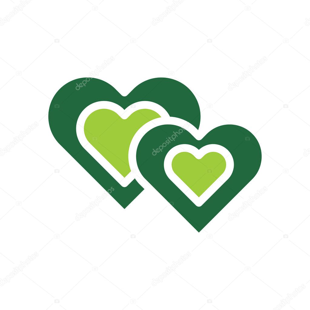 Two hearts, love, care, connection, green, logo, symbol, graphic design