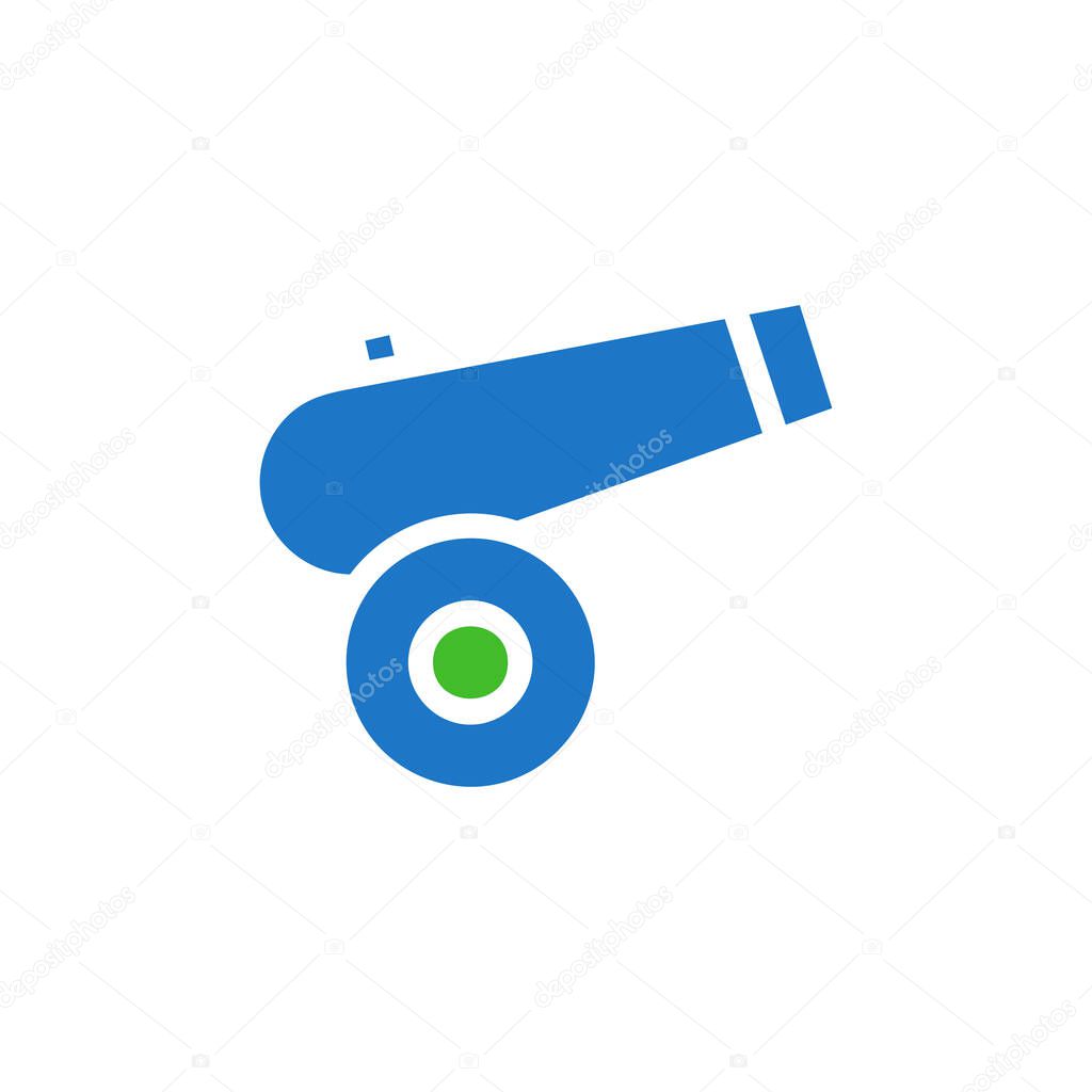 Blue cannon icon. Concept of war, history, and military.