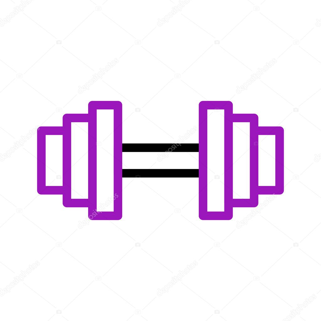 Purple dumbbell icon. Concept of fitness, workout, and strength training.
