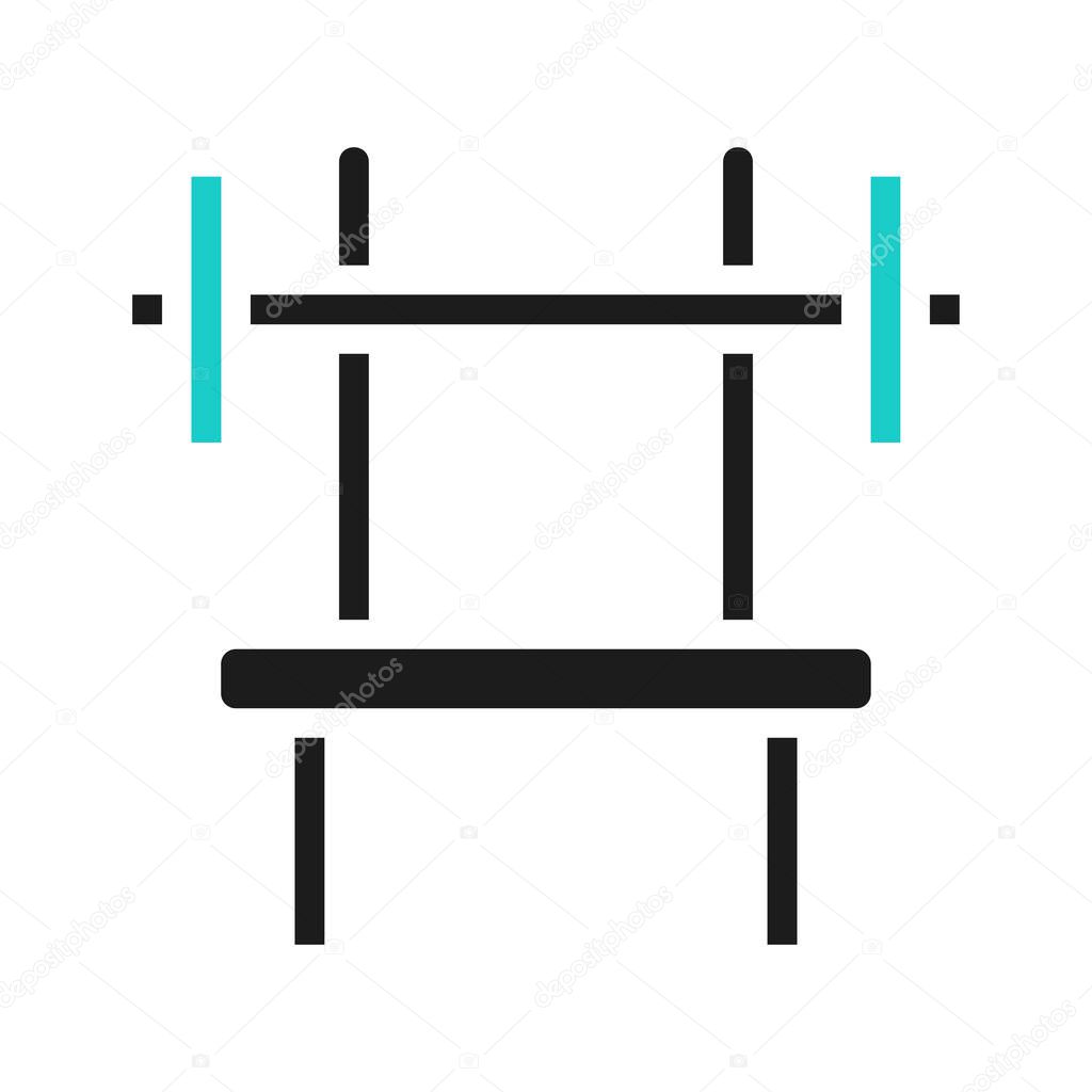 Barbell and weight bench icon. Concept of fitness, strength training, and gym.
