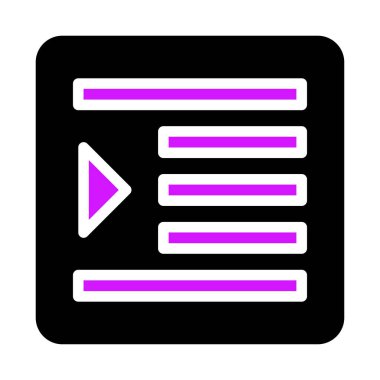 List icon with play arrow.  Concept of ordered list, instructions, or a to do list. clipart