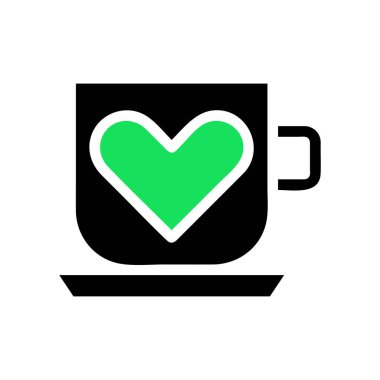 Kalp ikonlu kahve fincanı. Kahve, kafe ve içecek için aşk kavramı.