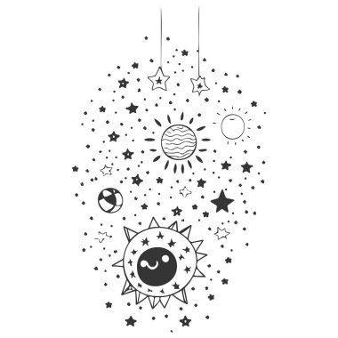 Cute Doodle Space Galaxy,  Stars, Planets, Sun clipart