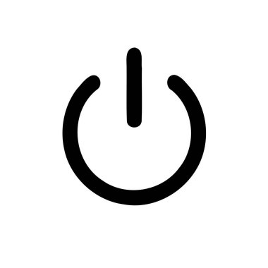Dairesel tasarımda bir güç düğmesinin siyah minimalist simgesi.