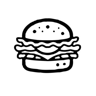 A black and white simple illustration of a burger. clipart