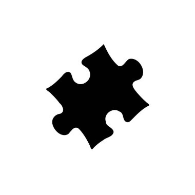 Tek, izole edilmiş, siyah bir yapboz parçası beyaz bir arkaplan üzerine kuruludur..