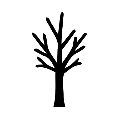 Beyaz arka planda dalları olan çıplak bir ağacın siyah silüeti..