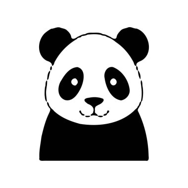 Basit, şirin bir tasarımı olan, stilize edilmiş bir panda yüzünün siyah beyaz vektör çizimi.