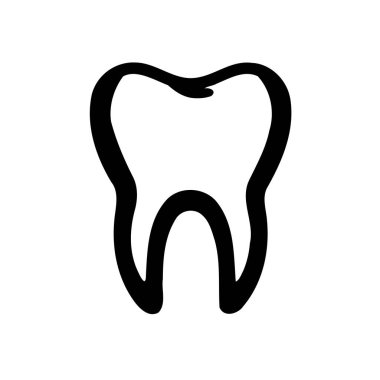 Beyaz bir arka planda insan dişinin basit bir siyah tasviri..