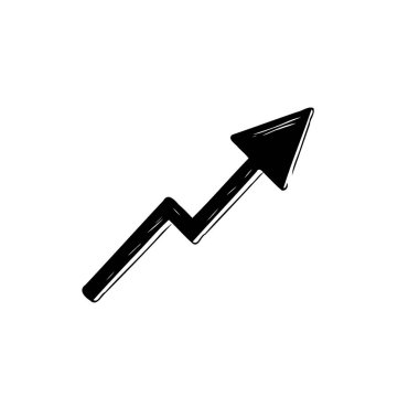 Elle çizilmiş bir biçimle yukarı bakan, büyümeyi, ilerlemeyi ve yükselişi simgeleyen siyah bir ok.