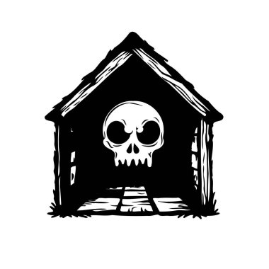 A spooky illustration of a house with a skull inside. Perfect for Halloween or horror-themed projects clipart