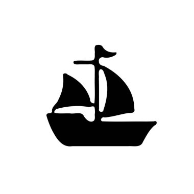 A simple black and white illustration of a sailboat, perfect for nautical themed projects or designs clipart