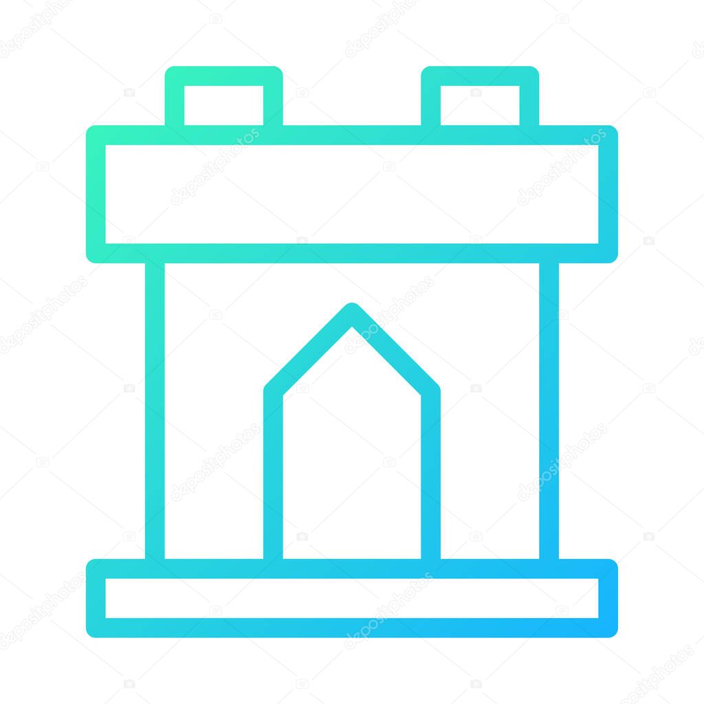 A gradient icon illustration of a castle building structure with a doorway and two small towers.