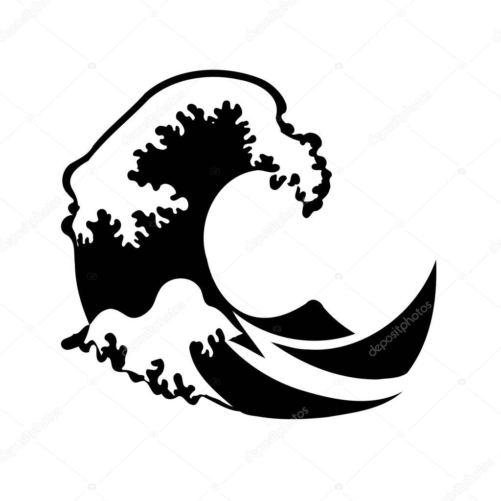 A stylized black wave graphic illustration on a white background, perfect for a design element.
