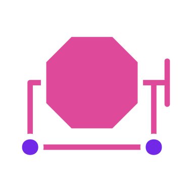 Bir çimento karıştırıcısının pembe ve mavi minimalist stili çizimi, endüstriyel tasarım projeleri için mükemmel..