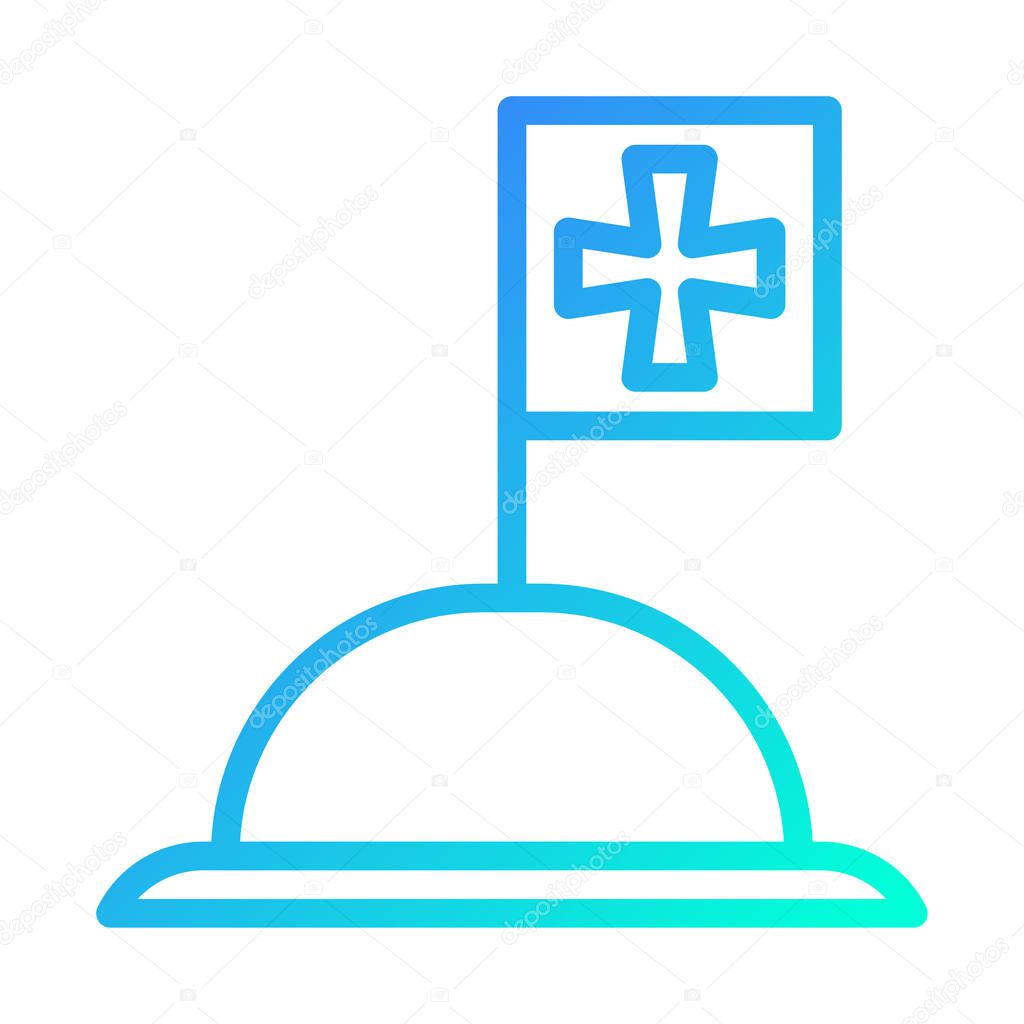 Blue gradient cross flag on mound icon symbol