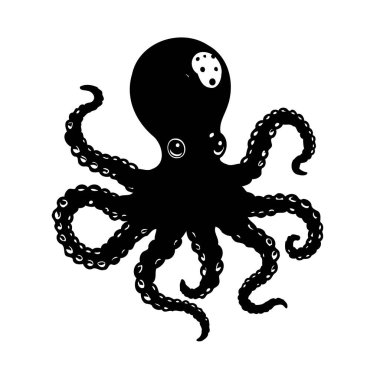 A simple black and white illustration of an octopus. clipart