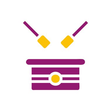 A minimalist drum kit icon featuring a drum and two drumsticks, perfect for musical themes or graphic design projects. clipart