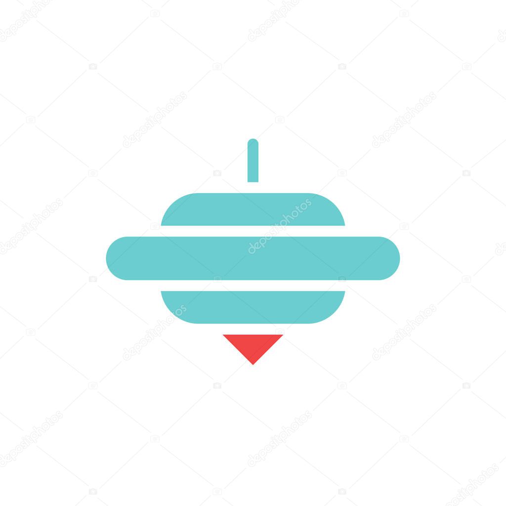 A flat design icon of a classic spinning top toy. Simple vector illustration, isolated on white background.