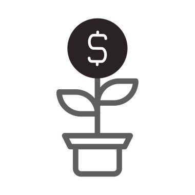 Finansal büyümeyi gösteriyor: bir dolar işareti bir saksının içindeki bitki gibi çiçek açıyor, yatırım başarısını ve refah kazancını simgeliyor..