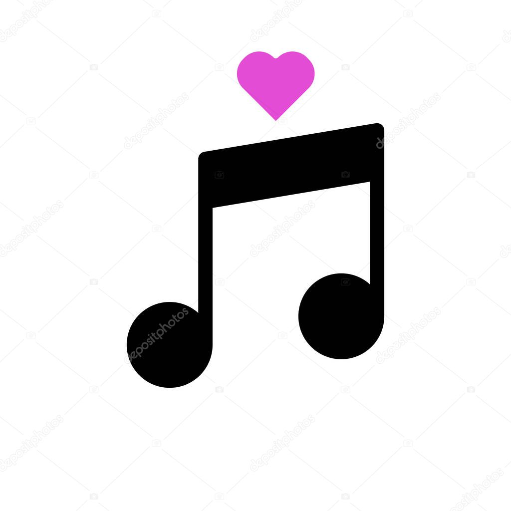 A simple graphic featuring a music note topped with a delicate pink heart. Evokes feelings of love for music and artistic expression.