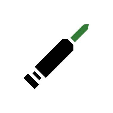 Siyah ve yeşil renkli, çeşitli tasarım uygulamaları için uygun bir kurşun ikonu. Güçlü, sembolik bir varlığa sahip modern bir grafik ögesi.