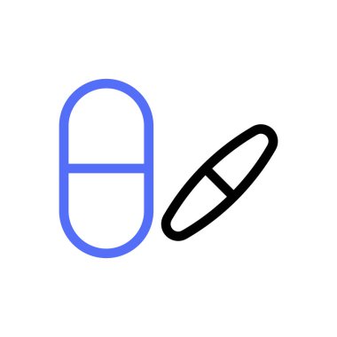 Bir resimde iki hap. Sağlık, ilaç, ilaç, tedavi, antibiyotik, vitamin, takviye ve iyileşme gibi konular için uygundur..