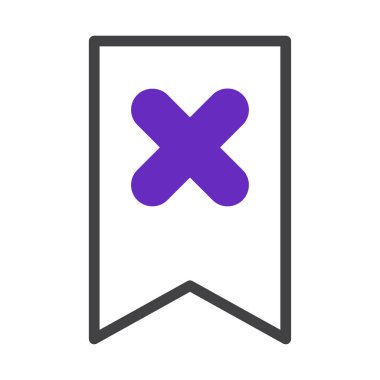 Mor bir 'x' içeren dijital yer imi simgesi silmeyi veya kaldırmayı sembolize eder. İptal etmeyi ya da yasaklamayı öneriyor. Bu temiz grafik ögesi kullanıcı arayüzü tasarımı, web uygulamaları veya bildirimler için uygundur.