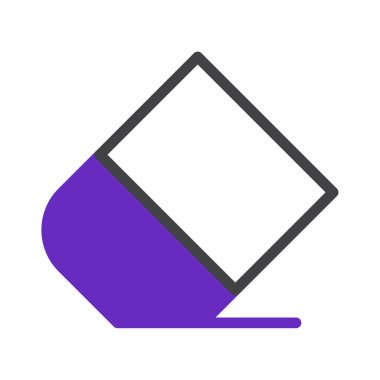 Mor bir maddeyi kısmen kaplayan kare şeklindeki silgiyi gösteren tasvir. Minimalist tasarımda kaldırma, ortaya çıkarma, temizleme veya yaratıcı çabaları sembolize eder.