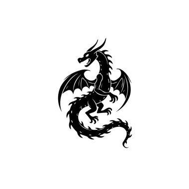 Bir anımsatıcı siluet stilize edilmiş bir ejderhayı tasvir eder, gücü ve mitolojiyi sembolize eder. Fantezi tasarımları için mükemmel, Heraldry, ya da efsane dokunuşu gerektiren amblemler..