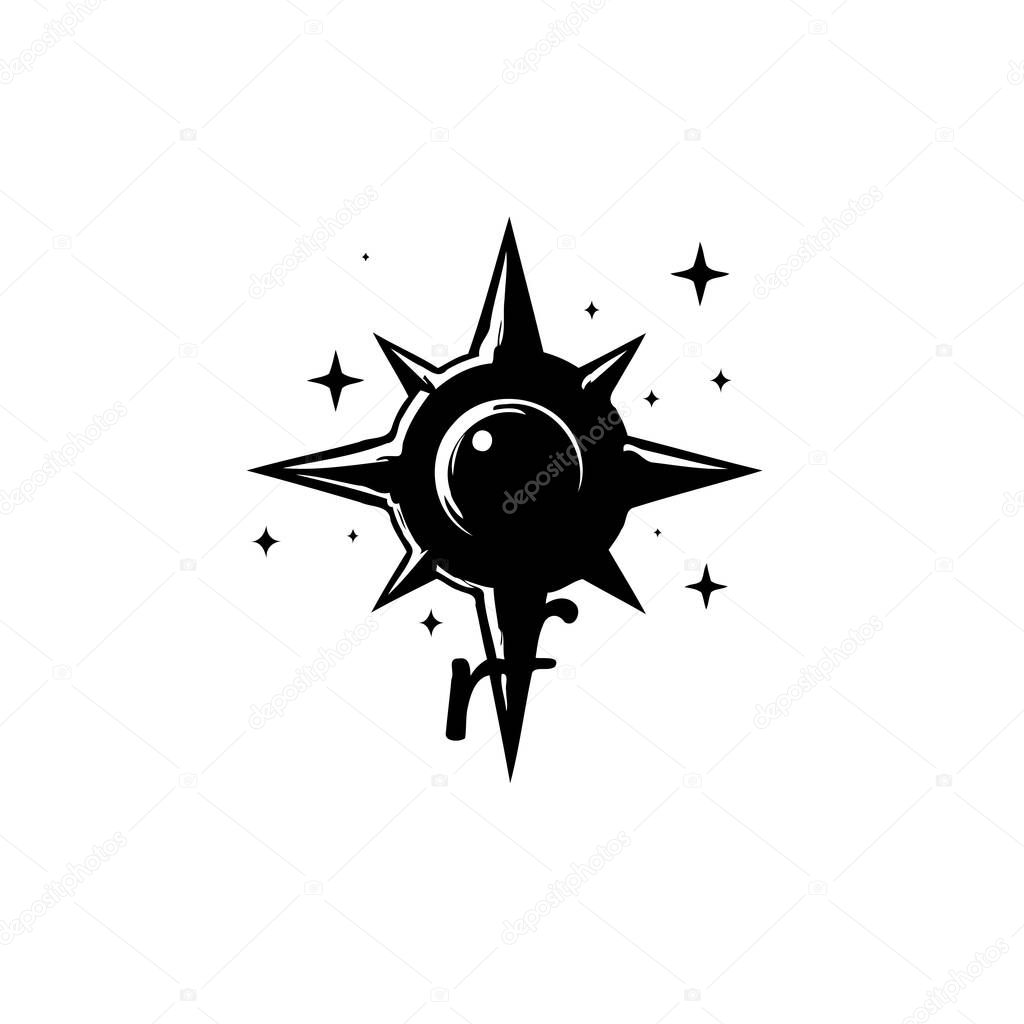 A captivating black and white illustration features an abstract, cosmic entity. The celestial body emits sparkle and light, evoking a sense of mystery and ethereal beauty. Perfect for designs needing a touch of the fantastical and unknown