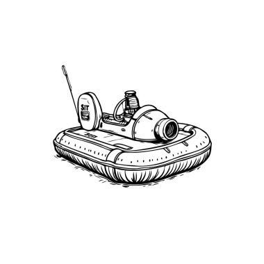 Tek renkli illüstrasyon, modern ve yenilikçi bir tasarıma sahip kişisel, motorize araç kavramını gösteren, tek koltuklu bir hovercraft sergiliyor..