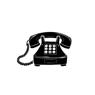 Monokrom tasviri, kendine özgü tasarım özellikleri ve spiral kablosuyla klasik bir döner telefon sergiliyor. Eski teknoloji için nostalji hissi uyandırıyor..