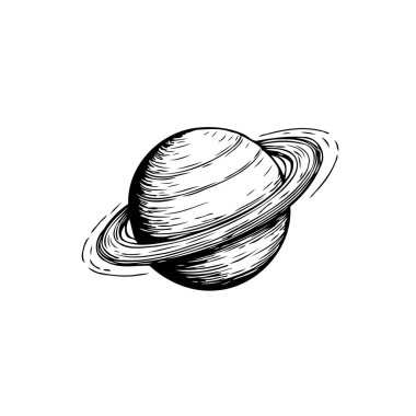 Satürn 'ün ikonik halkalarını vurgulayan karmaşık, elle çizilmiş bir çizimi. Astronomik temalar, bilim projeleri veya minimalist tasarım düzeni için ideal, uzay keşiflerinin özünü yakalamak.